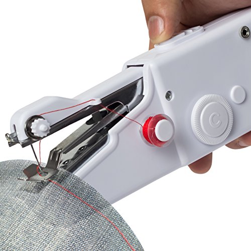 OxGord Sewing Machine Professional Handheld – Quick Stitch Tool for Fabric, Clothing, or Kids Cloth – Great for Traveling or use in Home – Threads Needles Accessories – Cordless