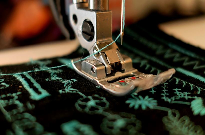 close-up of a sewing machine presser foot